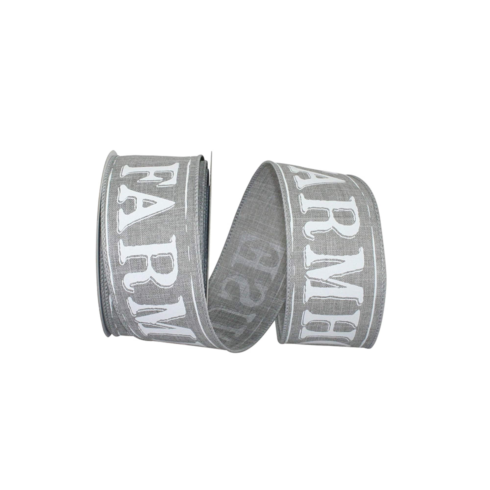 JAM Paper 2.5" x 10yd. Gray Farmhouse Words Wired Ribbon